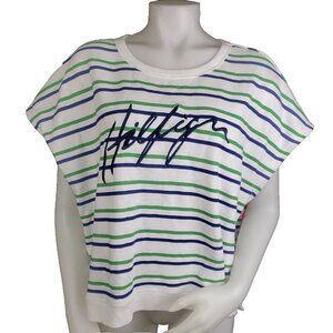 Tommy Hilfiger Nautical Stripe Top Womens 2X French Terry Sweatshirt Short Sleev